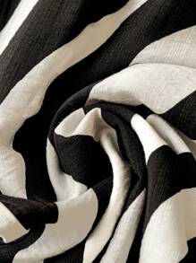 SHEIN Tall 大码女式休闲斑马纹长裤 - 黑與白 - 查看 5