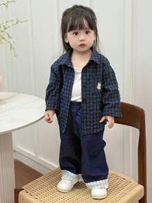Dazy Kids 女婴休闲宽松条纹长袖上衣，夏季，幼儿秋季服装 - 黑色 - 查看 5