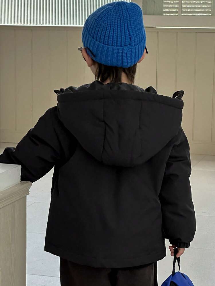 Little Boys' Loose Fit Long Padded Coat, Casual Korean Style, Winter