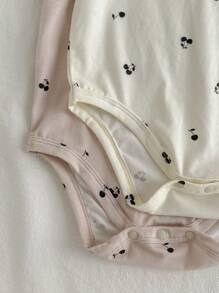 Loomiva 2pcs Baby Girl Multipack Long Sleeve Fruit Pattern Knit Soft Round Neck Short Sleeve Bodysuit Set - Multicolor - View 5