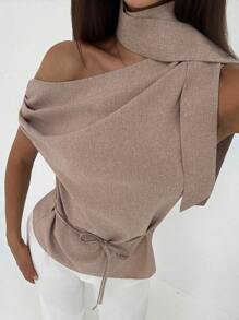 Aloruh 1 pieza Blusa de gasa asimétrica de unicolor elegante para mujer, verano