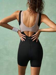 VARSITIE Bộ đồ tập gym cho nữ Colorblock không tay khoét lỗ vừa vặn - Nhiều màu - Xem 8