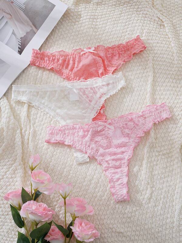 PetitDoll 3 Adet Kadın Minimalist Seksi Dantel Tanga Külot