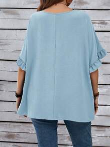 EMERY ROSE Áo kiểu nữ cỡ lớn dáng rộng, thoải mái, tay bồng, thích hợp cho kỳ nghỉ hè, quà tặng cho mẹ, phong cách Bohemian, nghỉ xuân, tiệc tùng, đồng quê. - Màu xanh nhạt - Xem 2