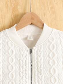 SHEIN 秋冬款青少年女孩休闲时尚麻花针织提花圆领拉链棒球夹克外套