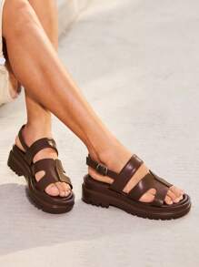 HighSole 女士时尚休闲舒适棕色圆头厚底凉鞋 - 咖啡棕 - 查看 3