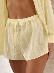 Musera Resort 宽松版型系腰细条纹沙滩短裤仅限波西米亚风伊比沙岛可爱性感度假夏季沙滩泳装遮盖热皮肤 - 彩色 - 查看 5