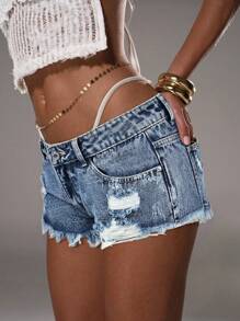 TRNVIE Casual Washed Ripped Low Waist Denim Shorts