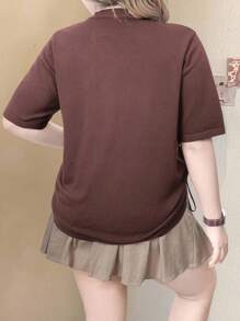 EMERY ROSE Cardigan casual monorange à manches courtes avec cordonnet à la taille, coupe ample pour femmes - Marron - Voir 3