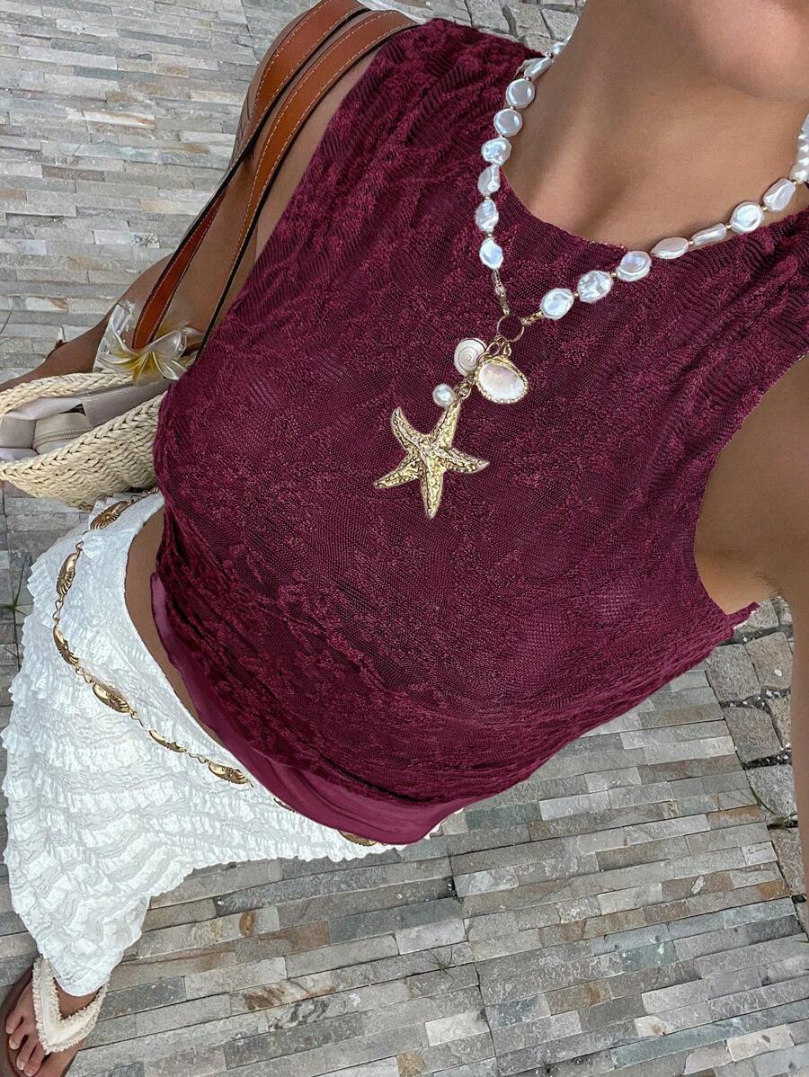 Serisse Newest Summer Black Lace Heart Shaped Sleeveless Camisole For Women Christmas Red