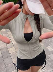 DAZY Chaqueta de mujer de cuello alto, unicolor, elástica y ajustada, de manga larga, ropa de ocio para primavera y otoño