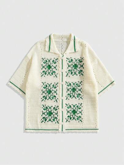 Street Life Men's Street Life Vacation Embroidery Design Loose Knit Shirt Short Sleeve Knit Top