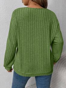 SHEIN Plus Size Women Wide Ribbed V-Neck Loose Casual Outdoor Sweatshirt Top, Autumn/Winter Graduation,Back To School,Graduation,Teacher,Back To School Pullover Fall