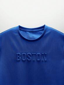 NEON BLANC Men's Letter Embossed Tee Without Necklace, Summer, Streetwear Edition - Royal Blue - View 3