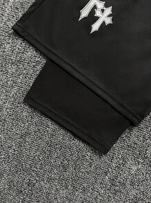 SHEIN Bolty Tween Boy Loose-Fit Casual Cross Graphic Print Shorts Boys Black Shorts Boys Graphic Shorts Faith Shorts Cross Shorts Boys Streetwear Shorts - Grey - View 4