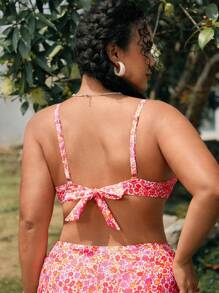 Swim Mod Plus Size Women's Ditsy Floral Tankini Top, Padded & Push-Up For Summer Beach Vacation