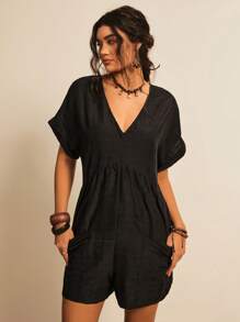 Freevana 大码纯色蝙蝠袖连体衣，休闲假日风格