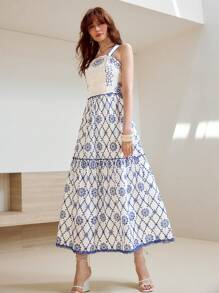 MOTF PREMIUM VÁY XÒE VIỀN SCHIFFY THÊU TƯƠNG PHẢN - trắng - Xem 5