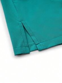 TaskEZ Women's Simple Solid Color V-Neck Short Sleeve Top And Pants Uniform Set, Summer - Mint Green - View 8
