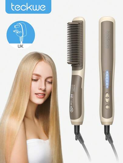 Teckwe Cepillo Alisador de Cabello, Cepillo Alisador de Cabello con Calentamiento Rápido e Iones Negativos, Anti-Frizz & Anti-Quemaduras-Enchufe del Reino Unido