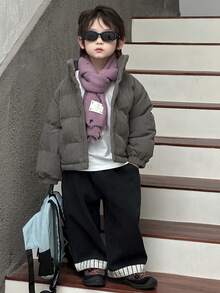 DAZY Toddler Boys' Casual Solid Color Long Sleeve Padded Coat, Korean Style, Winter