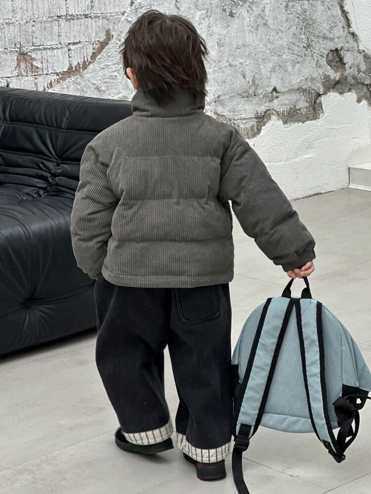 Toddler Boys' Casual Solid Color Long Sleeve Padded Coat, Korean Style, Winter