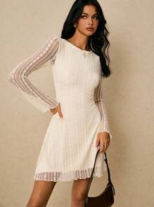 Poéselle Women's Dresses Backless Tie Dresses Lace Dresses Apricot Dresses Elegant Women's Short Dresses Women Contrast Lace Round Neck Long Sleeve Mini Dress Elegant Fall Dresses For Women  Fall Wedding Guest Dress Winter Dress Fall Clothes For Women Fall Dresses For Women Winter Clothes Winter Outfits For Women Winter Clothes Women Homecoming Dress Wedding Guest Dress Women Y2k Clothes Old Money Dress Old Money Outfits Women