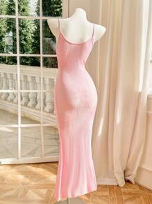 Skyraze 女士优质钩针镂空针织毛衣裙 - 粉色 - 查看 2