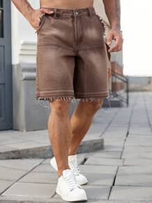 Manfinity Hypemode Pantalones cortos vaqueros casuales lavados con efecto vintage para hombre