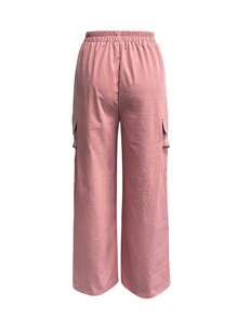 Chiquease Women's Casual Daily Solid Color Elastic Waist Pocket Pants Fall Cloth For Women - Pink - View 2