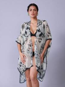 SHEIN Swim Áo choàng Kimono Boho Beach Resort in họa tiết ngẫu nhiên, Mùa hè - Nhiều màu - Xem 2