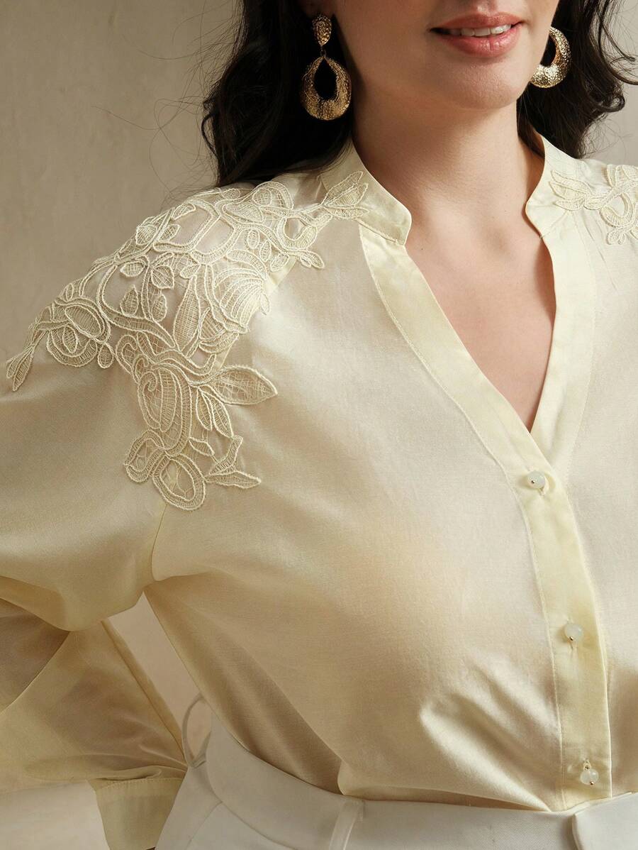 Anewsta New Design Embroidered Elegant Niche Women Shirt, Butter Yellow - Yellow - View 1