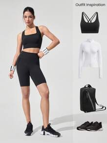 GLOWMODE 6" Seamless Stretchy Sweat-Wicking Tummy Control No-Front Seam Butt Scrunch High-Rise Waist Biker Shorts Medium Impact Running Training Gym Studio Daily Active Wear