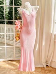 Skyraze 女士优质钩针镂空针织毛衣裙 - 粉色 - 查看 1