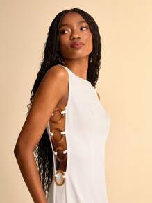 CAJUNI Women Summer Elegant White Short Dress,Casual Hollow Circle Design,Perfect For Vacation,Bar Party,Graduation And Elegant Evening Occasions - White - View 6