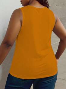 SHEIN LUNE Áo ba lỗ in khẩu hiệu thường ngày cỡ lớn, mùa hè - Lạc đà - Xem 2