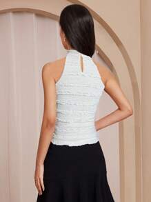 Almamuse Women's Elegant Textured Solid Color Frill Neck Knit Camisole - White - View 2