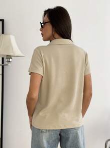 Woman Beige Relaxed Front Button Shirt - Beige - View 2