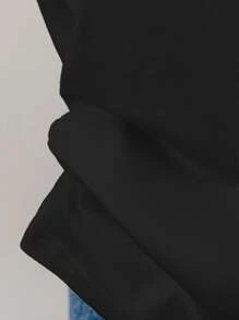 SHEIN 女式夏季短袖撞色Polo领修身T恤 - 黑色 - 查看 3