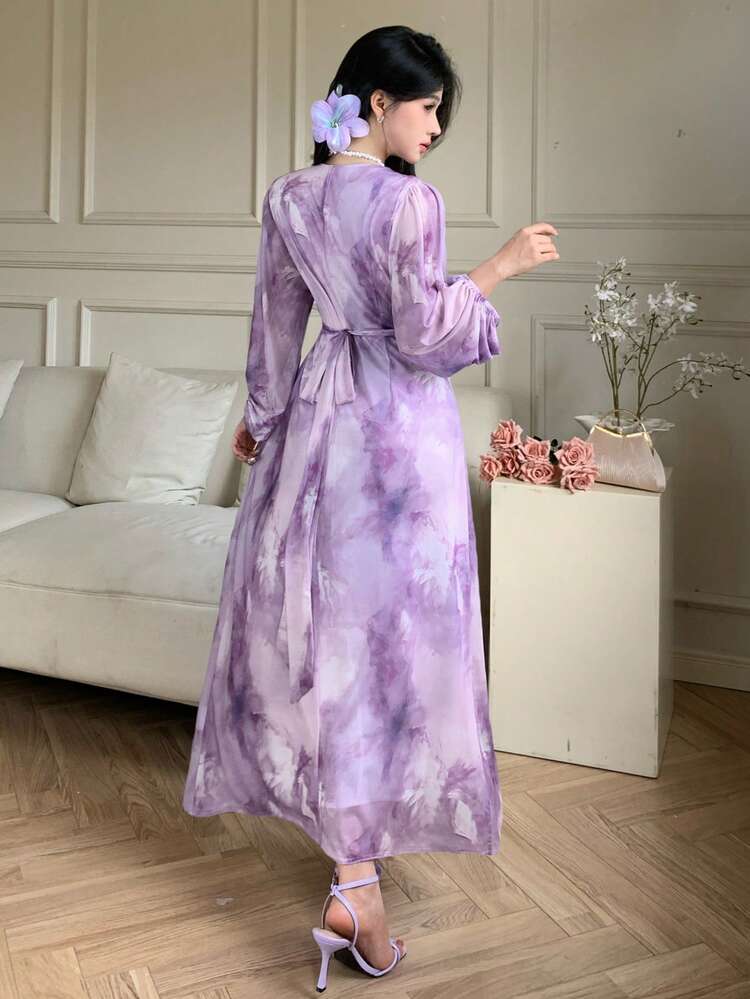 French Retro Gradient Elastic Mesh Women's Dress Maxi Dress