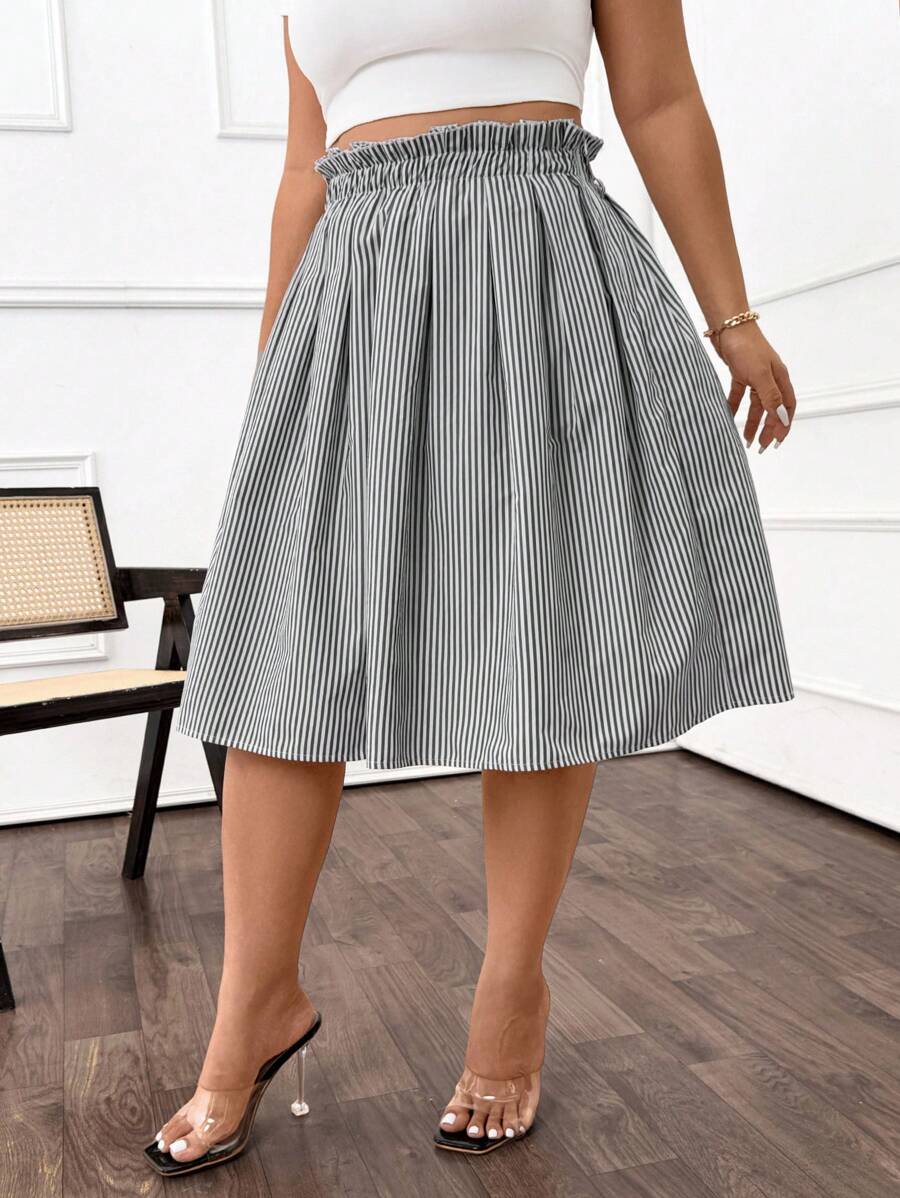 Calvaya Váy chữ A kẻ sọc rộng rãi thoải mái cho nữ cỡ lớn - Đen và trắng - Xem 1