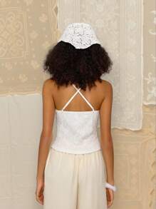 SHEIN MOD 女士夏季花卉蕾丝交叉露背修身吊带背心，夏季，海滩，度假，防晒上衣，女士生日上衣，优雅上衣，海滩度假，夏威夷，早午餐，端庄上衣，Y2K风格上衣 - 白色 - 查看 2