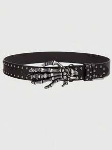 ROMWE Goth Punk Rivets Skull Belt, Street Fashion Unique Style, Unisex Waistband - Black - View 4