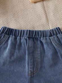 SHEIN Vintaside Kids 婴幼儿女孩 0-3 岁休闲可爱蝴蝶结 T 恤和牛仔短裤两件套 - 粉色 - 查看 7