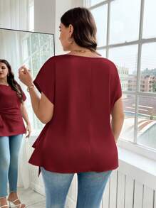 Reflora 1 件大码女式纯色蝙蝠袖系带侧结休闲衬衫，夏季