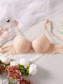 1pc Women's Lace Padded Push-Up Underwire Bra