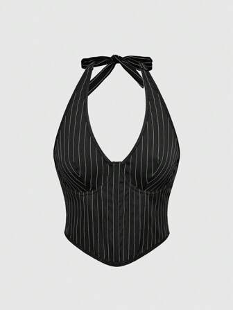 Goth Camisole brassière à encolure ras-du-cou avec motif rayé arête de poisson, sexy pour le bureau