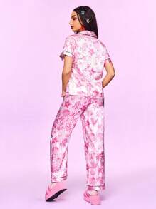 Conjunto de pijama con cárdigan de estampado de leopardo para mujer - Rosa - Ver 3