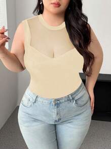 Vibekara Áo thun lưới xuyên thấu gợi cảm màu đen dành cho người có thân hình đầy đặn - Màu be - Xem 4