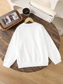 Tween-Jungen Lässig Sport Stil einfarbiges Buchstaben Grafik Muster Pullover Sweatshirt, Herbst/Winter Sweatshirt Weiß Sweatshirt Langarm Shirts - Weiss - Übersicht 2